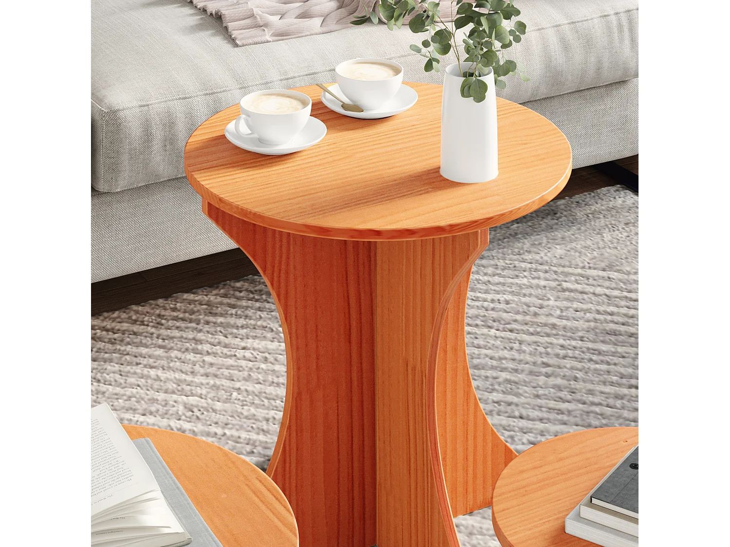 Salontafel Set van 3 | Woonkamertafel | Bijzettafel Wasbruin 46 x 46 x 47 cm Massief grenenhout