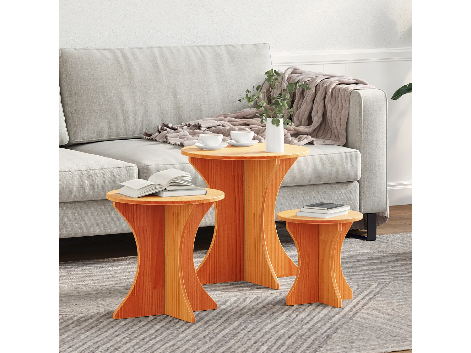 Salontafel Set van 3 | Woonkamertafel | Bijzettafel Wasbruin 46 x 46 x 47 cm Massief grenenhout