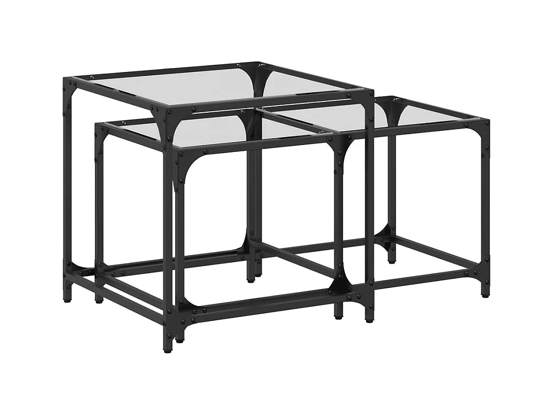 Tables basses gigognes 2 pcs dessus en verre transparent acier SHL18209