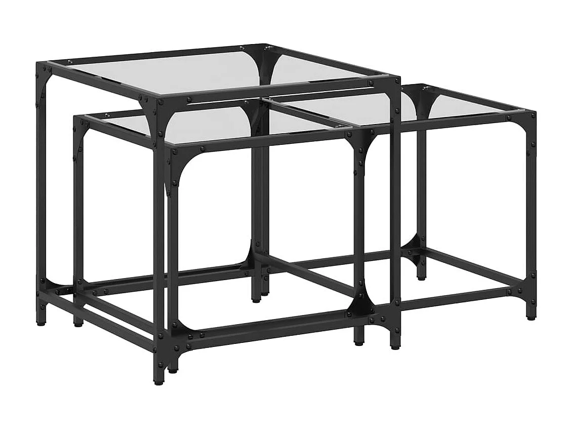 Tables basses gigognes 2 pcs dessus en verre transparent acier SHL18209