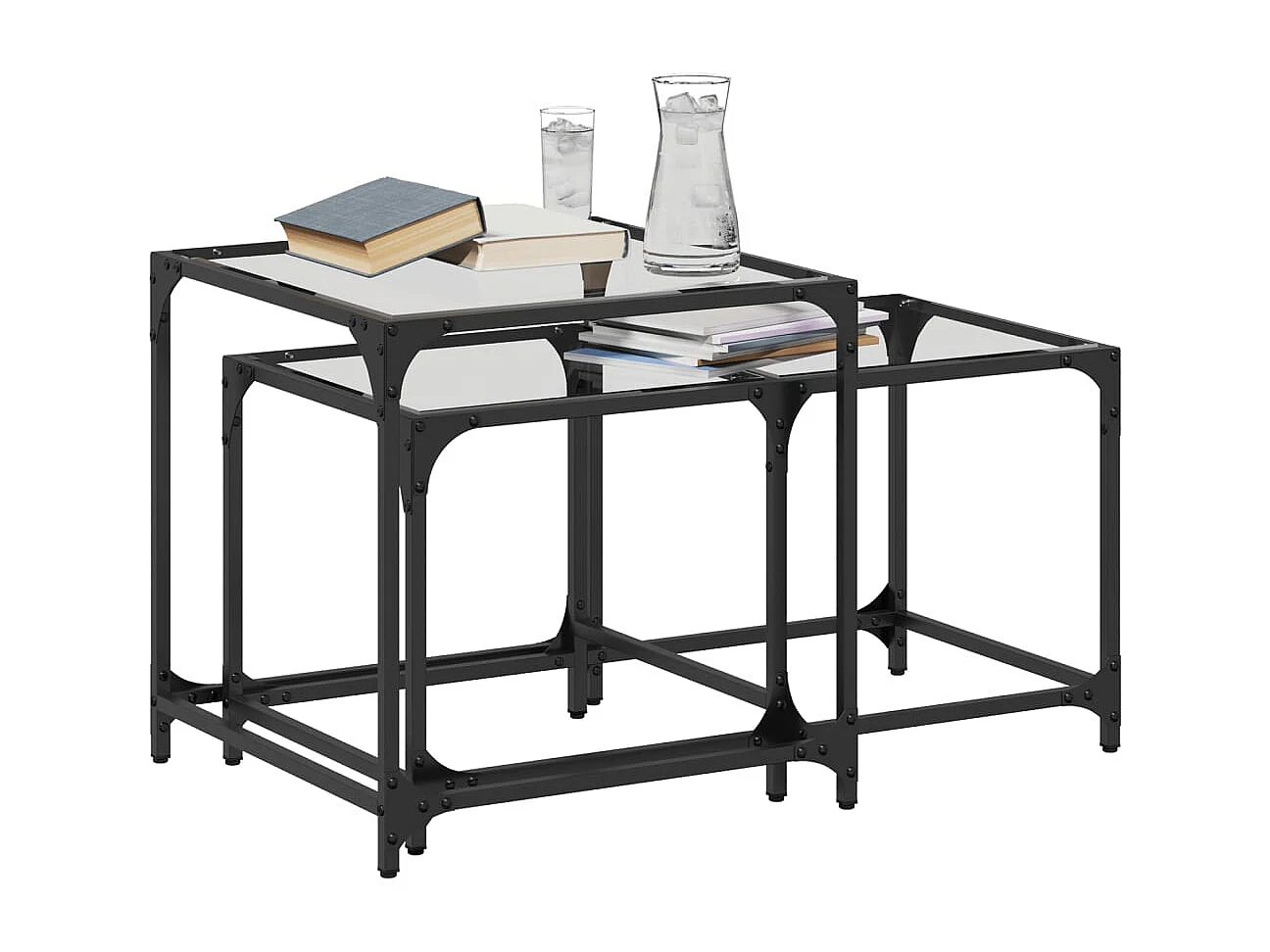 Tables basses gigognes 2 pcs dessus en verre transparent acier SHL18209