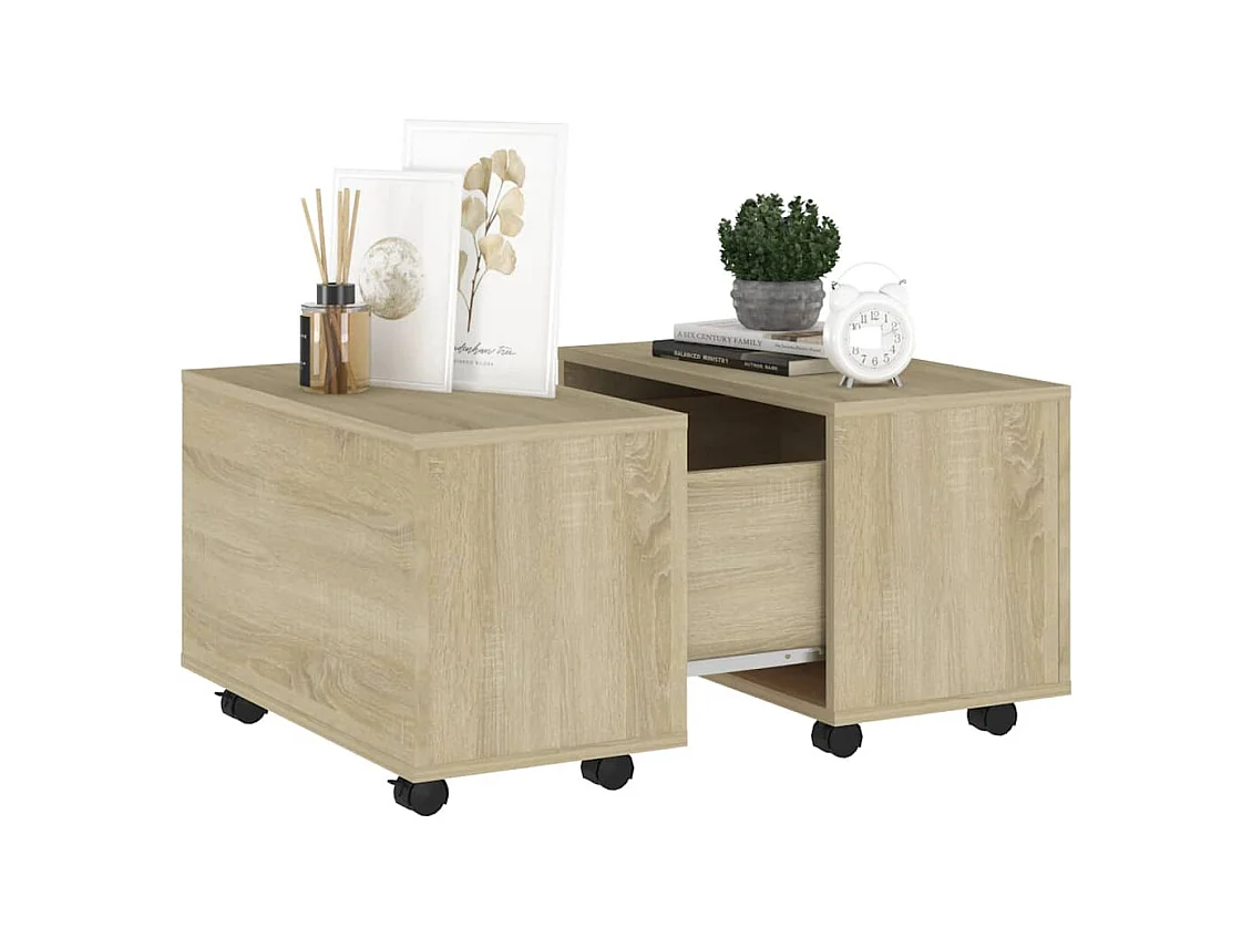 Mesa de centro | Mesa auxiliar con puertas de vidrio roble ahumado 68x50x42 cm SHL37889
