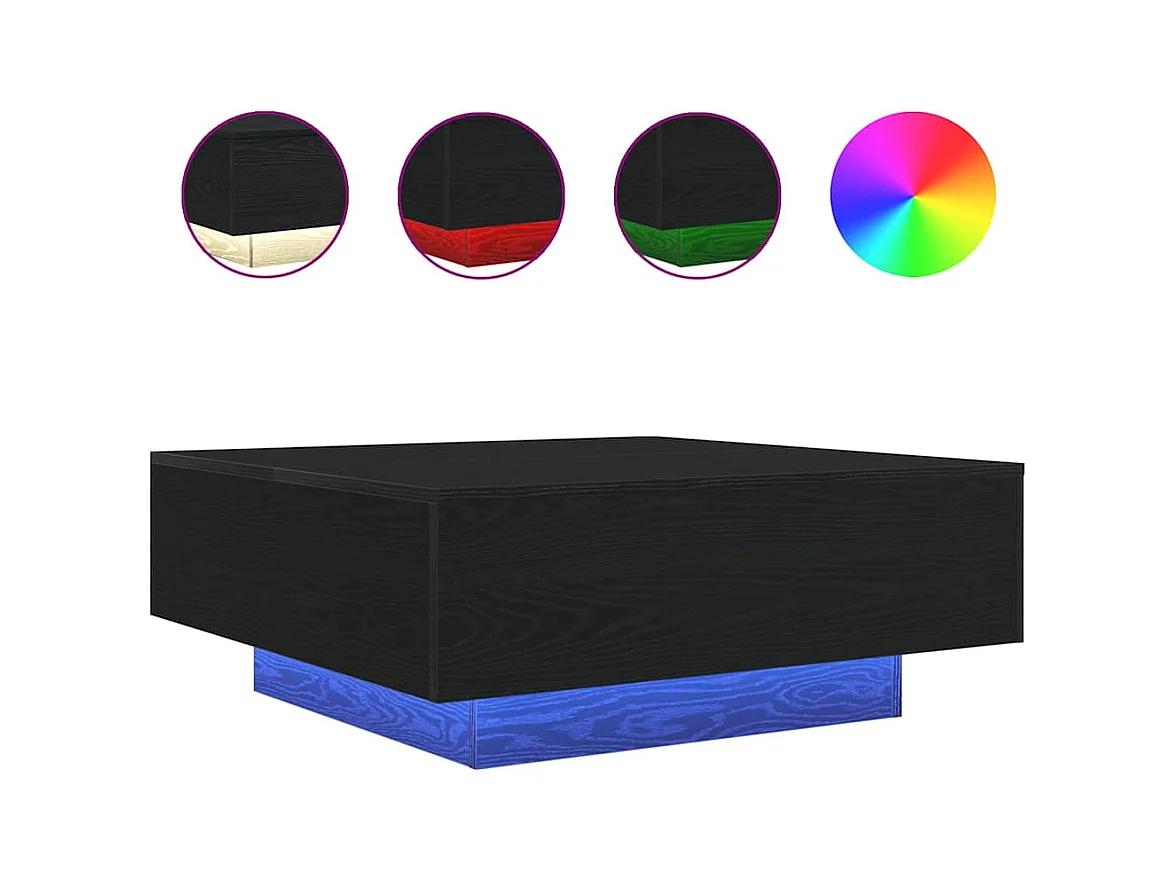 Table basse salon-Table d'appoint avec lumières LED Chêne noir 80x80x31 cm SHL88967