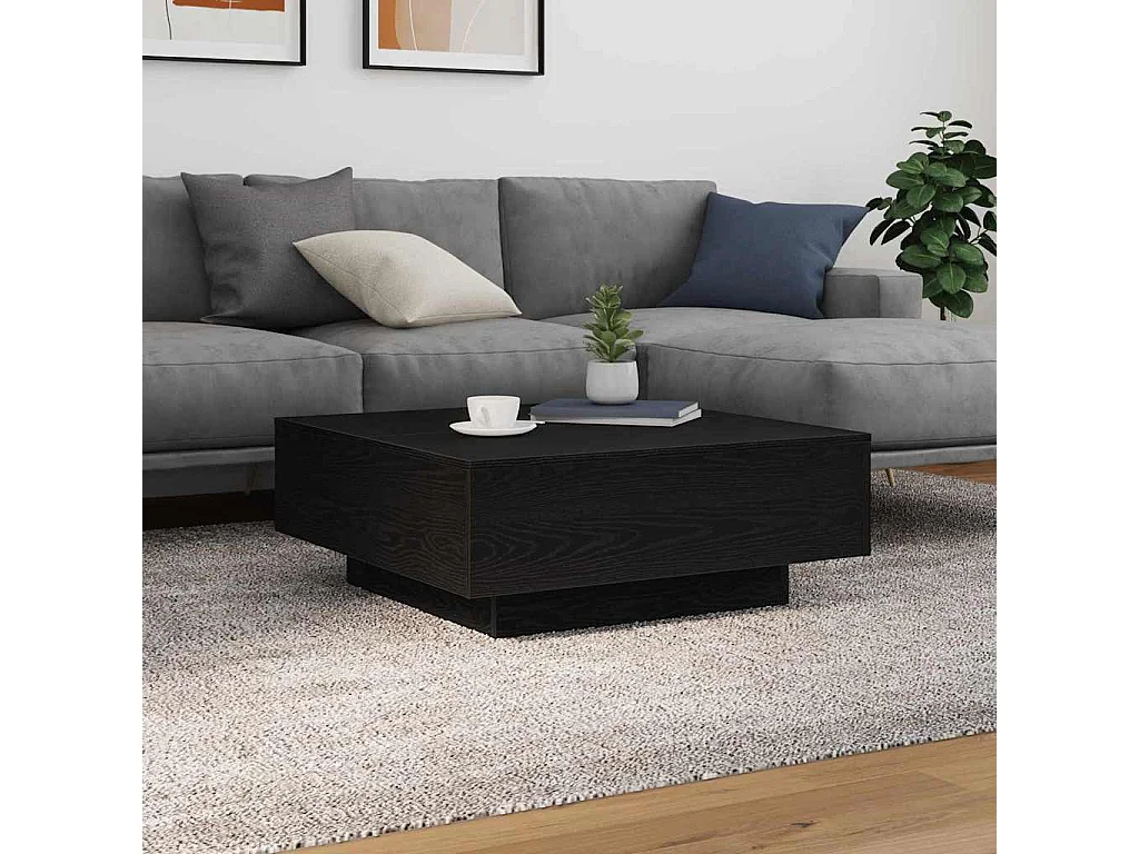 Salontafel | Woonkamertafel | Bijzettafel Zwart eiken 80 x 80 x 31 cm Bewerkt hout