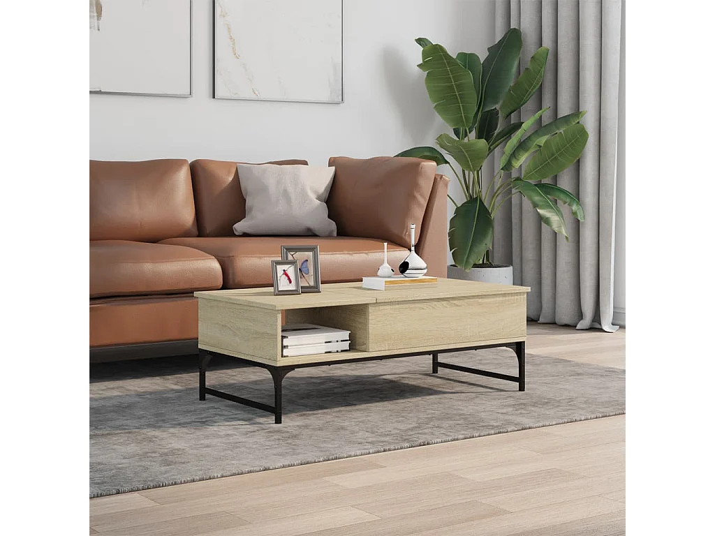 Couchtisch-Wohnzimmertisch-Beistelltische Sonoma-Eiche 100x50x35 cm Holzwerkstoff und Metall SHL80704