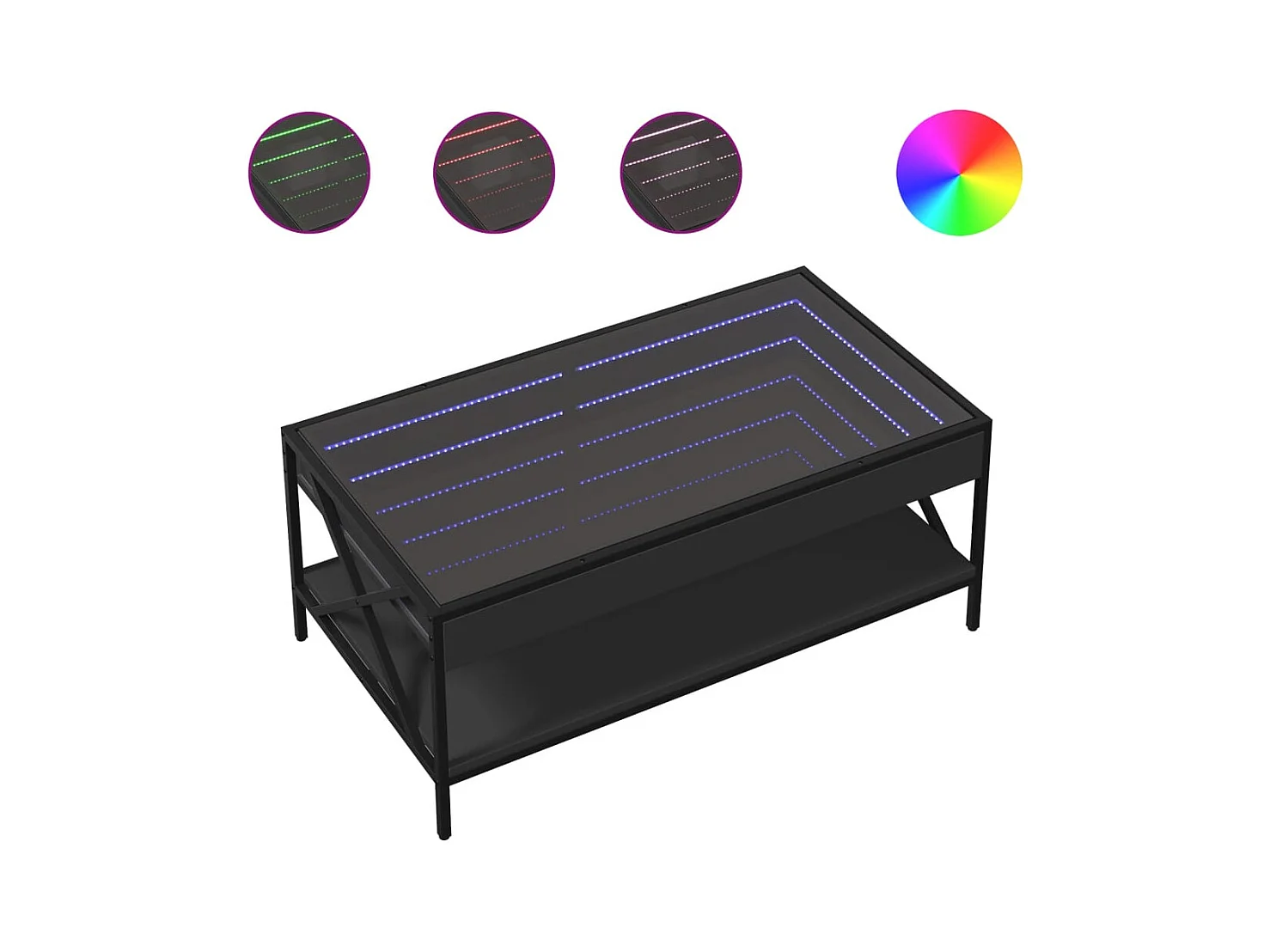 Table basse salon-Table d'appoint avec LED infini noir 90x50x38 cm SHL84561