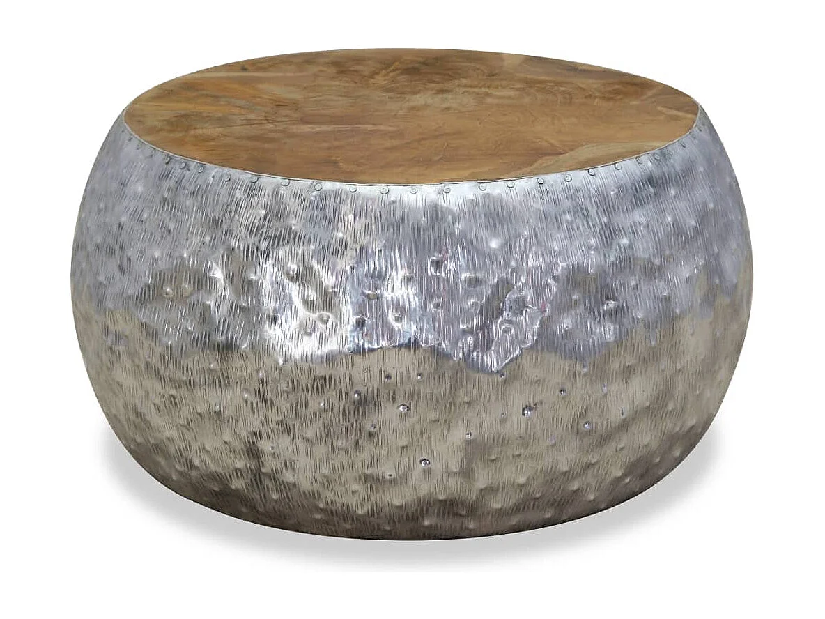 Tavolino da Salotto-Tavolino da Caffè Laterale in Alluminio e Legno di Teak 60x60x30 cm SHL10205