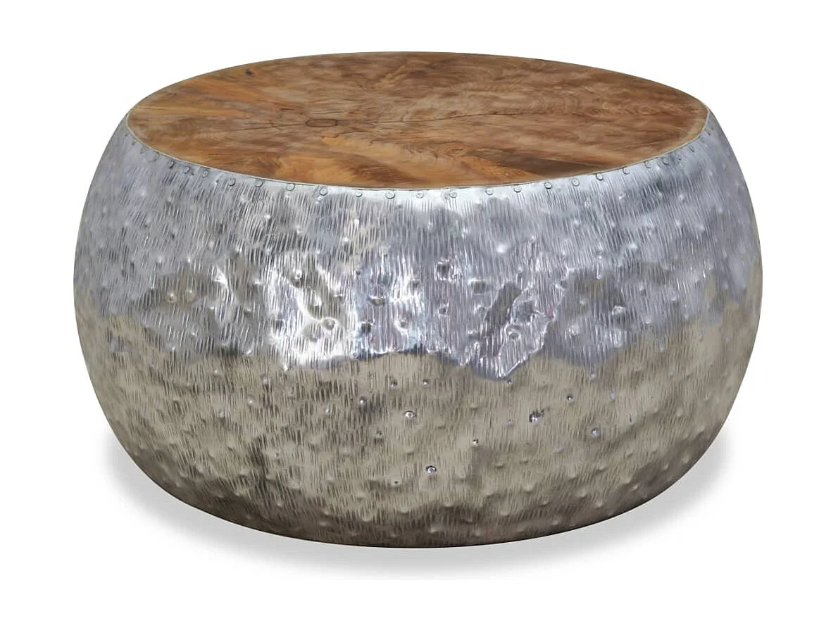 Tavolino da Salotto-Tavolino da Caffè Laterale in Alluminio e Legno di Teak 60x60x30 cm SHL10205