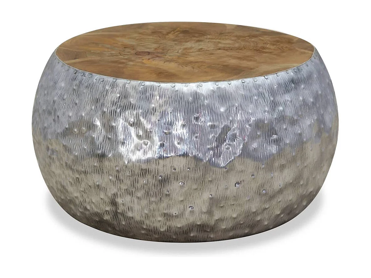 Tavolino da Salotto-Tavolino da Caffè Laterale in Alluminio e Legno di Teak 60x60x30 cm SHL10205