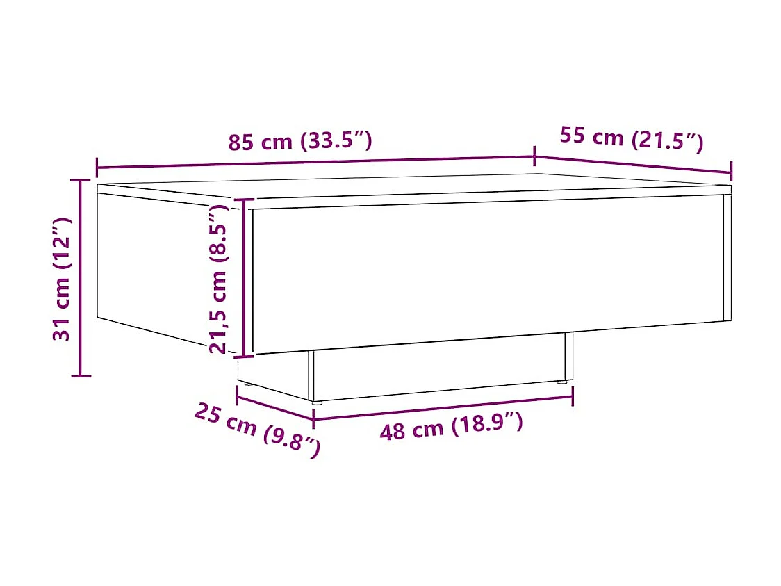 Couchtisch-Wohnzimmertisch-Beistelltische Artisan-Eiche 85x55x31 cm Holzwerkstoff SHL77098