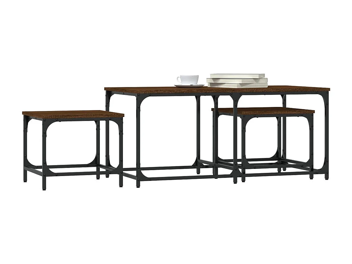 Couchtisch 3er Set-Satztische-Sofatisch Braun Eichen-Optik Holzwerkstoff SHL75446