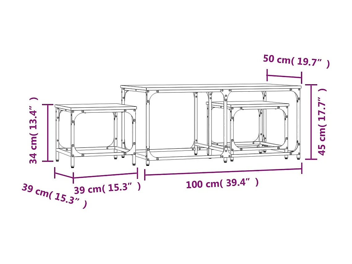 Couchtisch 3er Set-Satztische-Sofatisch Braun Eichen-Optik Holzwerkstoff SHL75446