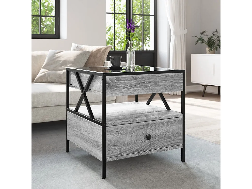 Couchtisch mit Infinity-LED | Beistelltische | Sofatisch Grau Sonoma 50x50x51 cm SHL72038