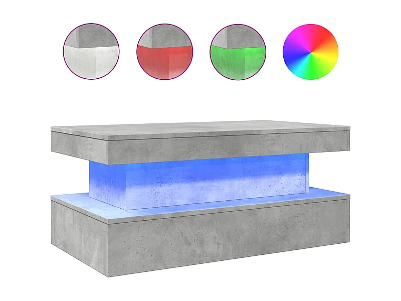 Table basse salon-Table d'appoint avec lumières LED gris béton 90x50x40 cm SHL26026
