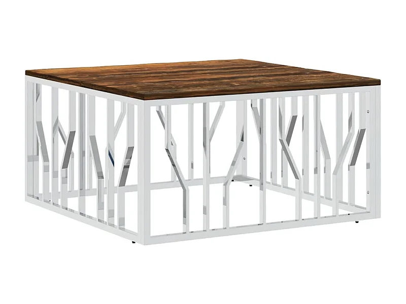 Table basse salon-Table d'appoint argenté acier inoxydable/bois massif récupération SHL9929