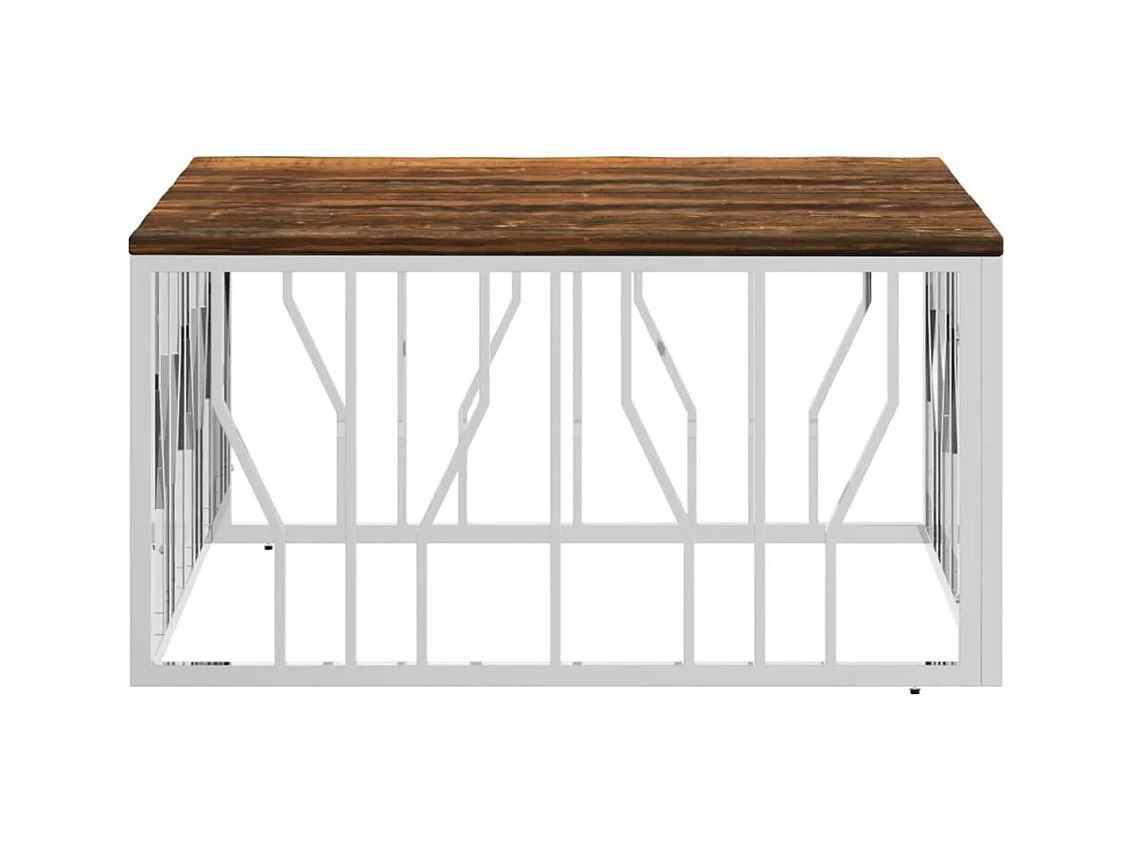 Table basse salon-Table d'appoint argenté acier inoxydable/bois massif récupération SHL9929