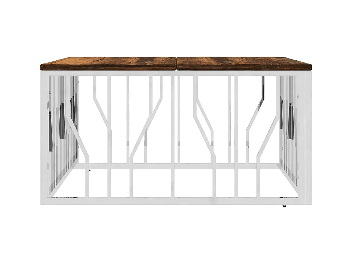 Table basse salon-Table d'appoint argenté acier inoxydable/bois massif récupération SHL9929