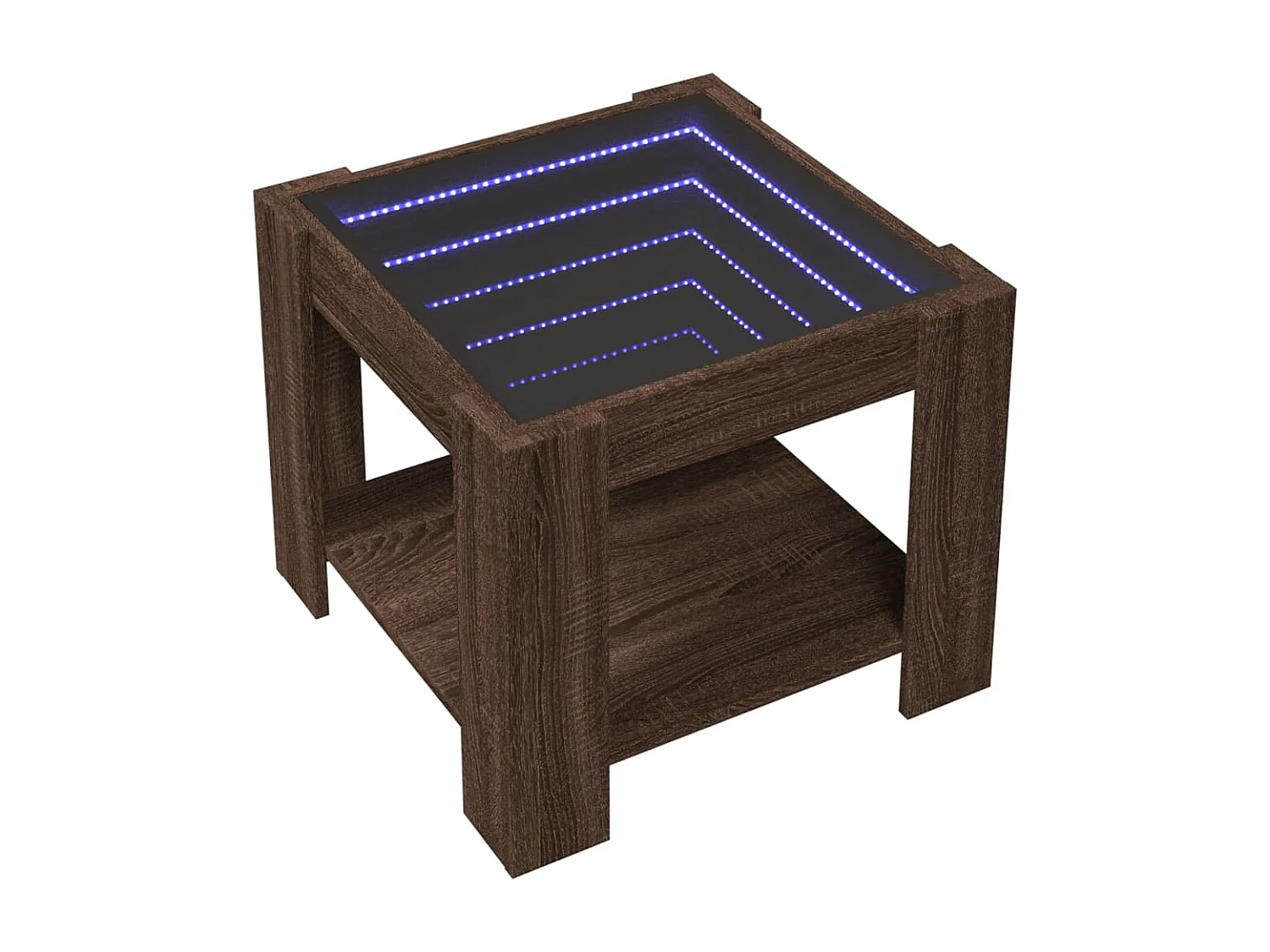 Salontafel | Bijzettafel met LED 53x53x45 cm bewerkt hout bruin eikenkleurig