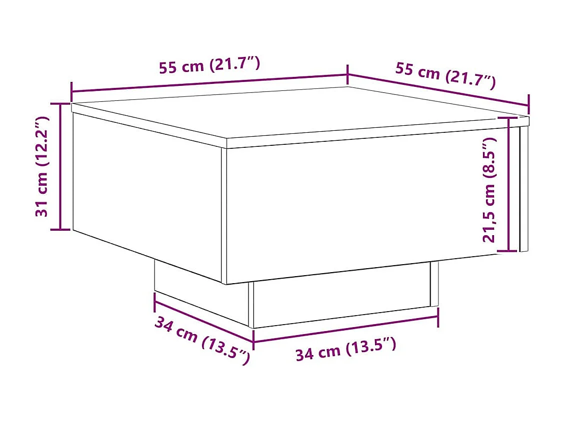 Couchtisch-Wohnzimmertisch-Beistelltische Schwarz Eichen-Optik 55x55x31 cm SHL5856