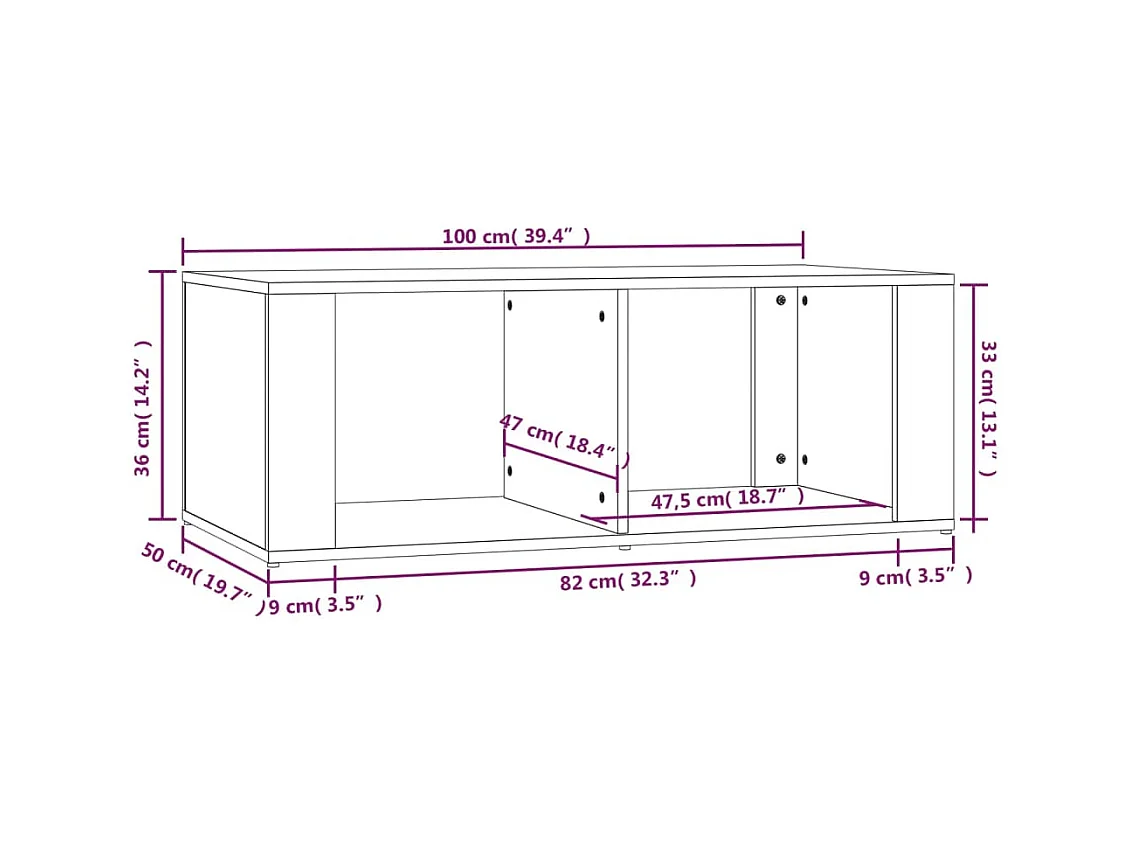 Mesa de centro | Mesa de apoio 100x50x36 cm derivados de madeira preto