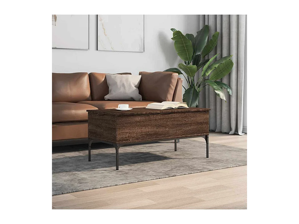 Table basse salon-Table d'appoint chêne marron 100x50x45cm bois d'ingénierie et métal SHL97370