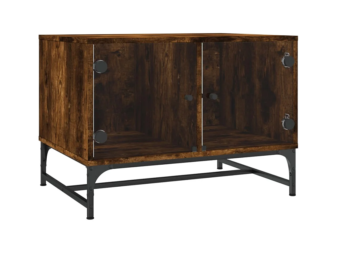 Table basse salon-Table à thé avec rangement-portes en verre-chêne fumé 68,5x50x50 cm SHL52886