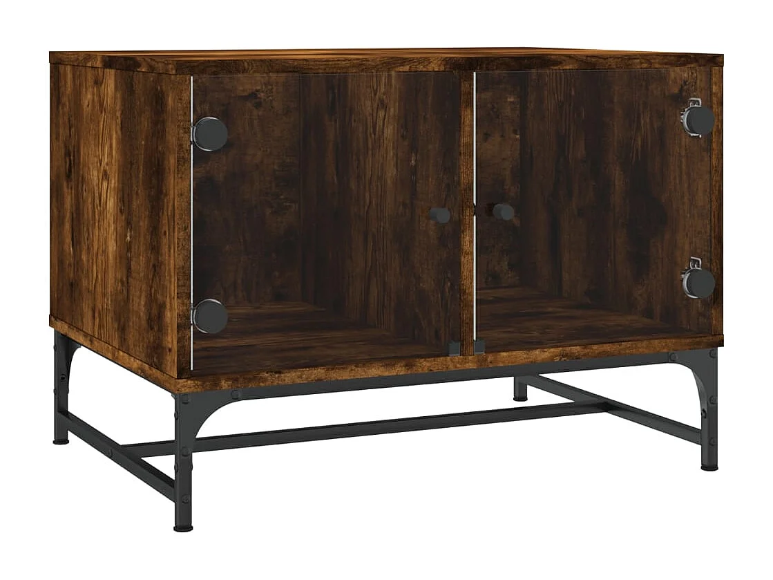 Couchtisch-Wohnzimmertisch-Beistelltische mit Glastüren Räuchereiche 68,5x50x50 cm SHL59180