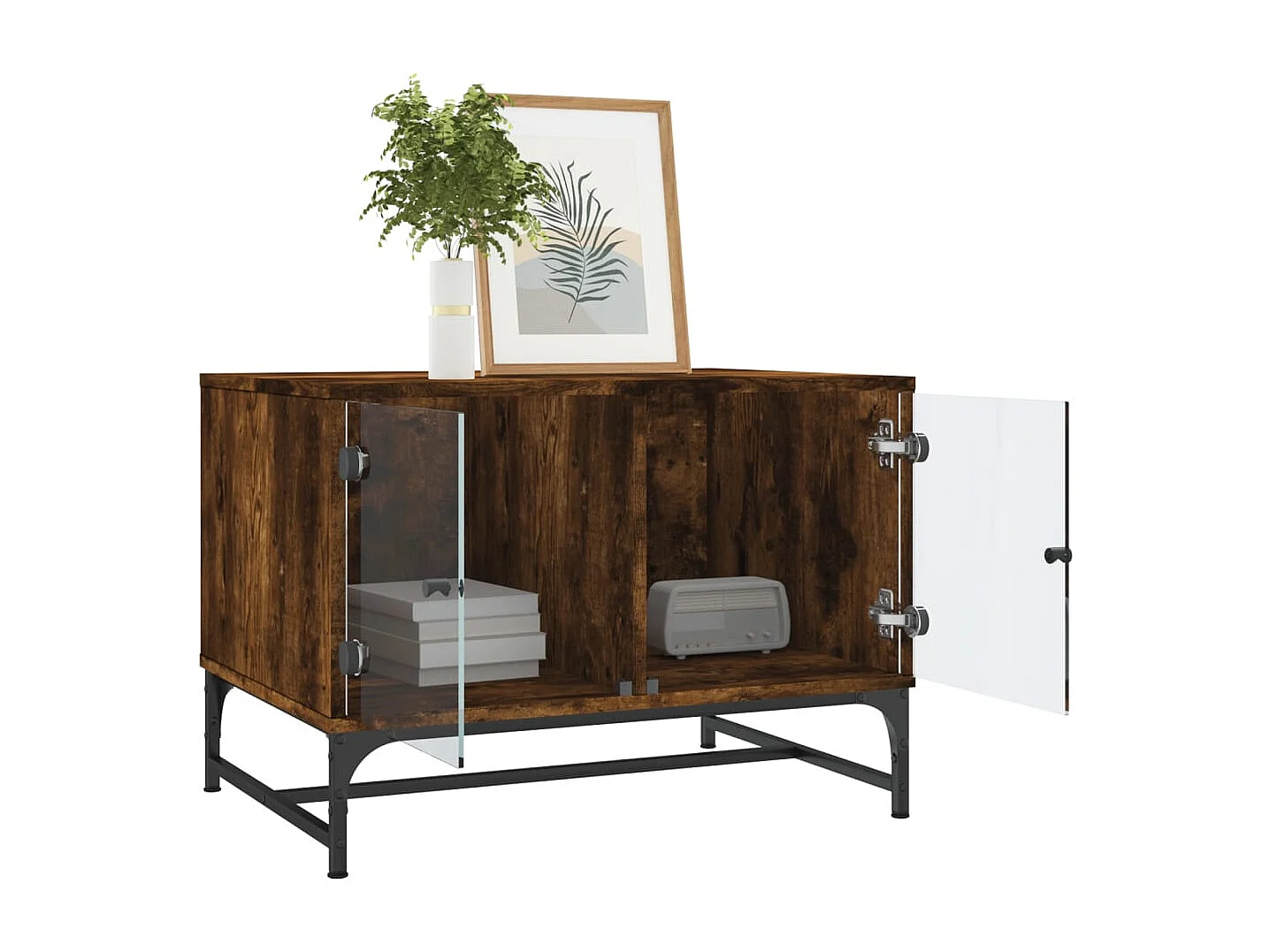 Couchtisch-Wohnzimmertisch-Beistelltische mit Glastüren Räuchereiche 68,5x50x50 cm SHL59180