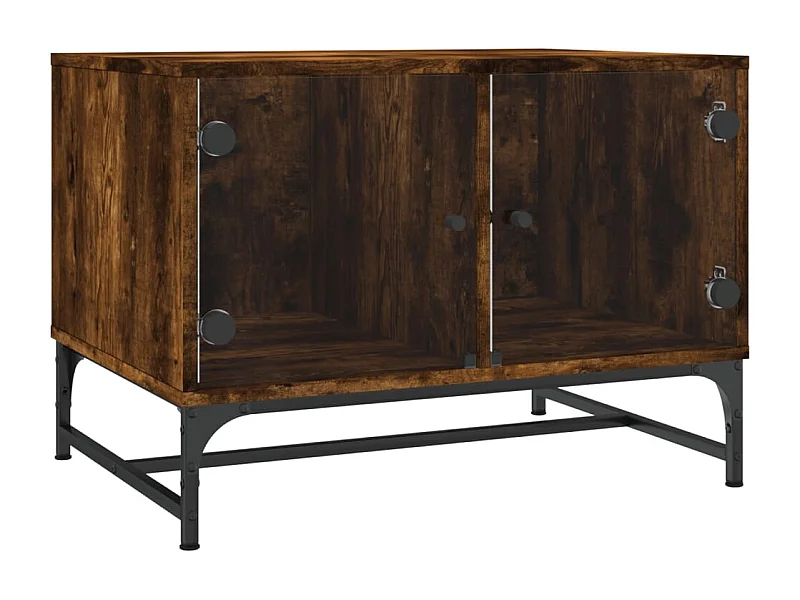 Couchtisch-Wohnzimmertisch-Beistelltische mit Glastüren Räuchereiche 68,5x50x50 cm SHL59180