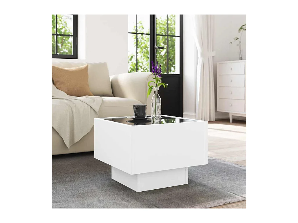 Mesa de centro-Mesa auxiliar madera contrachapada gris brillante 60x60x30 cm SHL2252