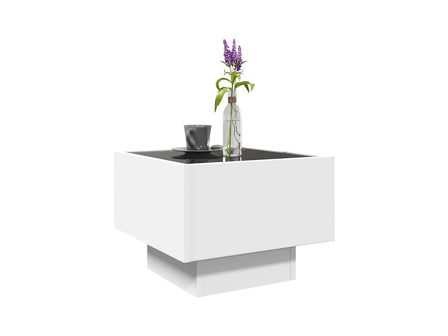 Mesa de centro-Mesa auxiliar madera contrachapada gris brillante 60x60x30 cm SHL2252