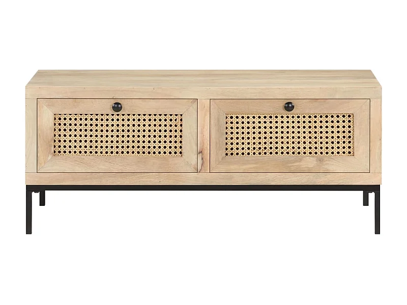 Table basse salon-Table d'appoint 90x50x37 cm Bois de manguier et canne naturelle SHL24983