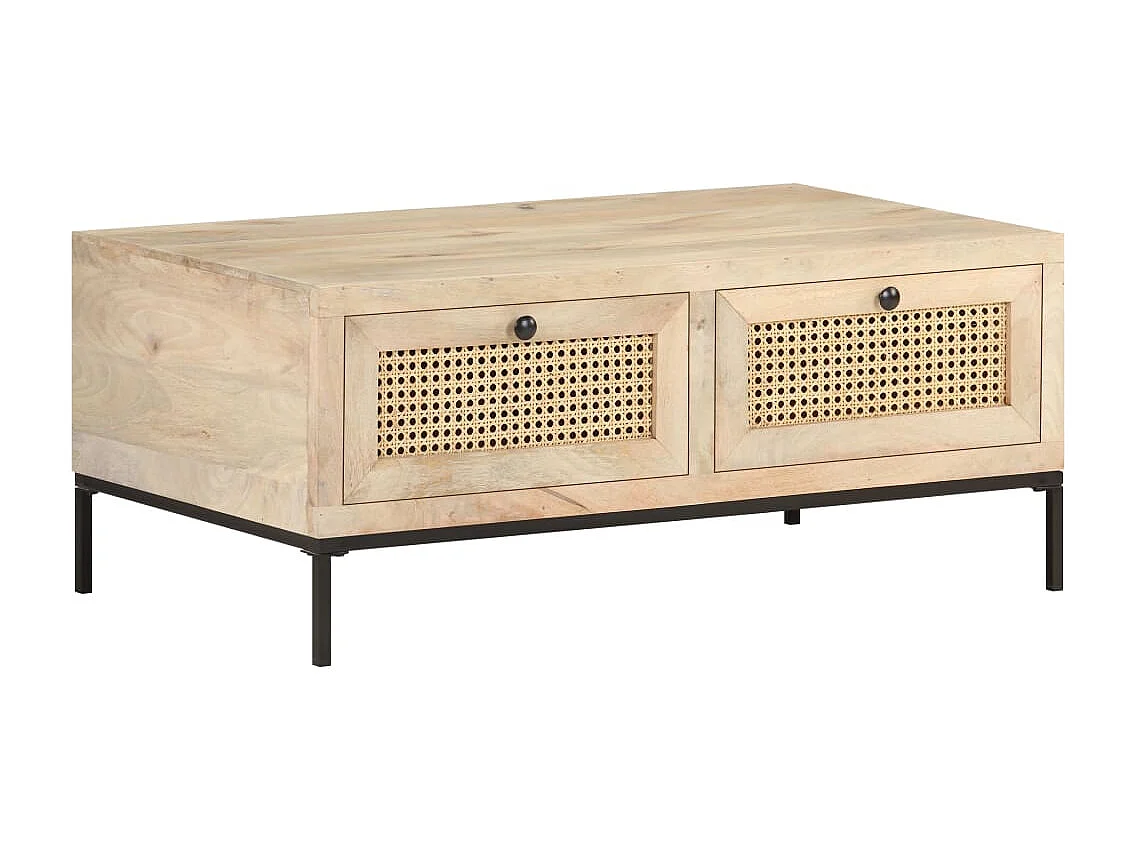Couchtisch-Beistelltisch-Sofatisch 90x50x37 cm Mango Massivholz und Rohrgeflecht SHL66619
