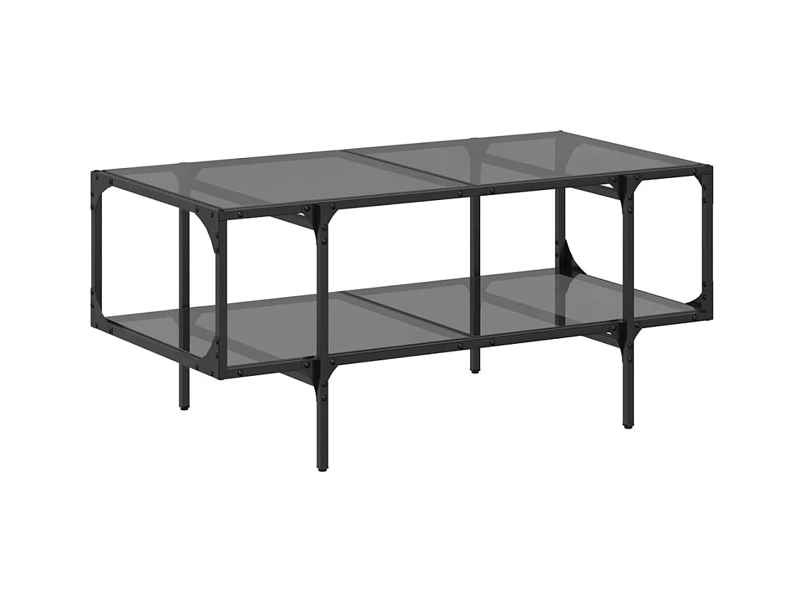 Table basse salon-Table d'appoint-dessus en verre noir 98,5x50x45 cm acier SHL35503