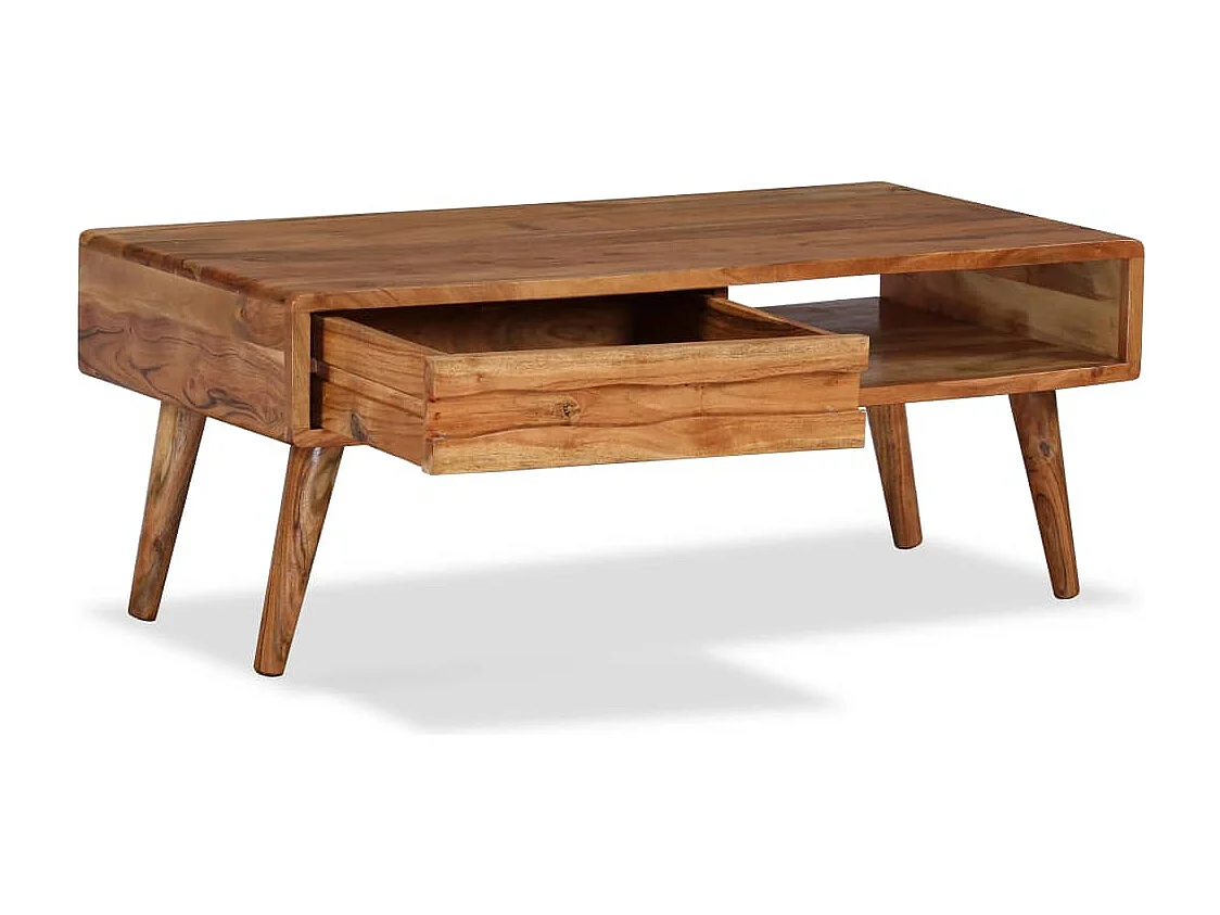 Couchtisch-Beistelltisch-Sofatisch mit Schublade Massivholz Geschnitzt 100x50x40 cm SHL23197