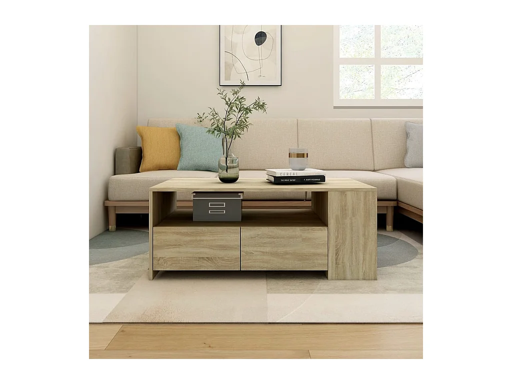 Mesa de centro | Mesa de apoio 102x55x42 cm madeira processada carvalho sonoma