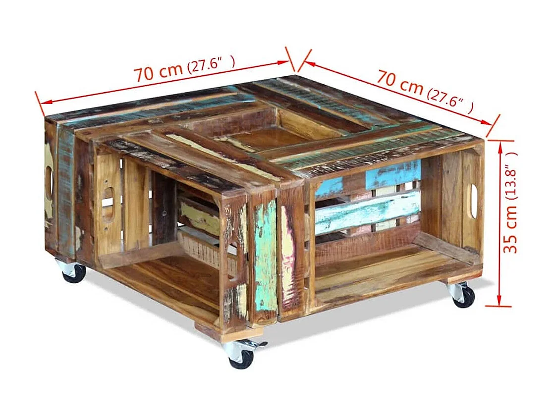 Couchtisch-Beistelltisch-Sofatisch Altholz Massiv 70x70x35 cm SHL31733