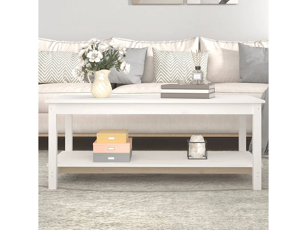 Couchtisch-Wohnzimmertisch-Beistelltische Weiß 110x55x45 cm Massivholz Kiefer SHL67935