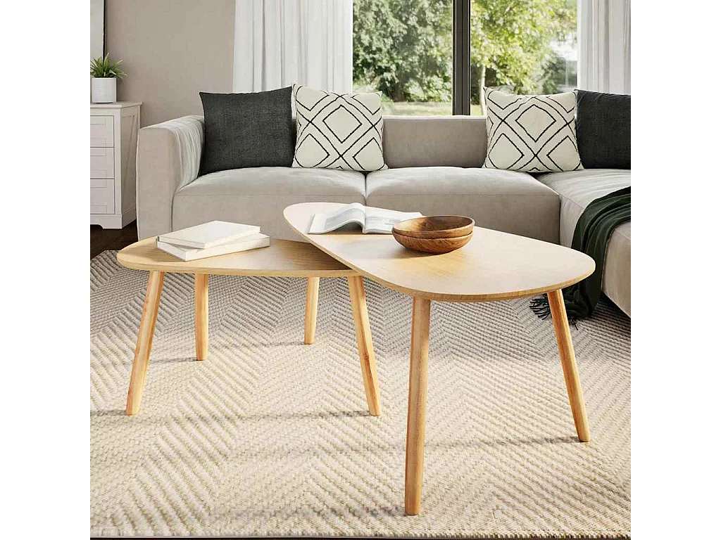 Conjunto de 2 Mesas de Centro | Mesa de apoio pinho maciço castanho