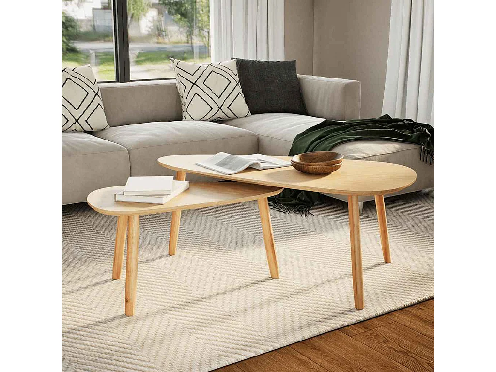 Conjunto de 2 Mesas de Centro | Mesa de apoio pinho maciço castanho