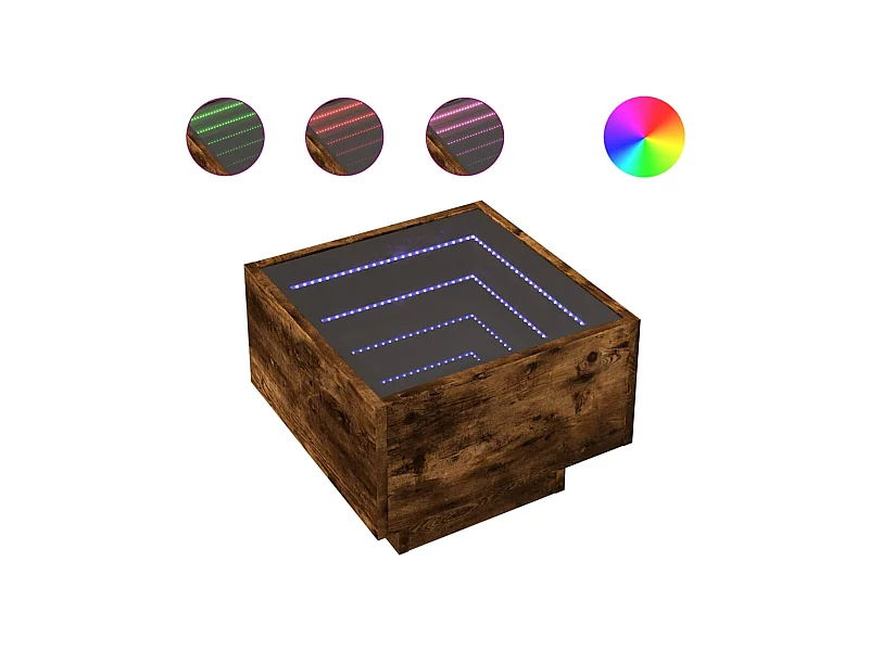 Table basse salon-Table d'appoint avec LED chêne fumé 40x40x30 cm bois d'ingénierie SHL573