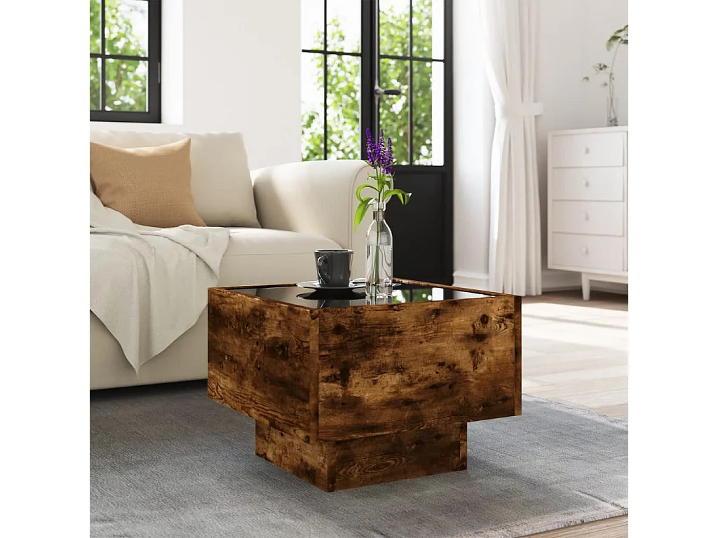 Couchtisch-Beistelltische-Sofatisch mit LED Räuchereiche 40x40x30 cm Holzwerkstoff SHL95288