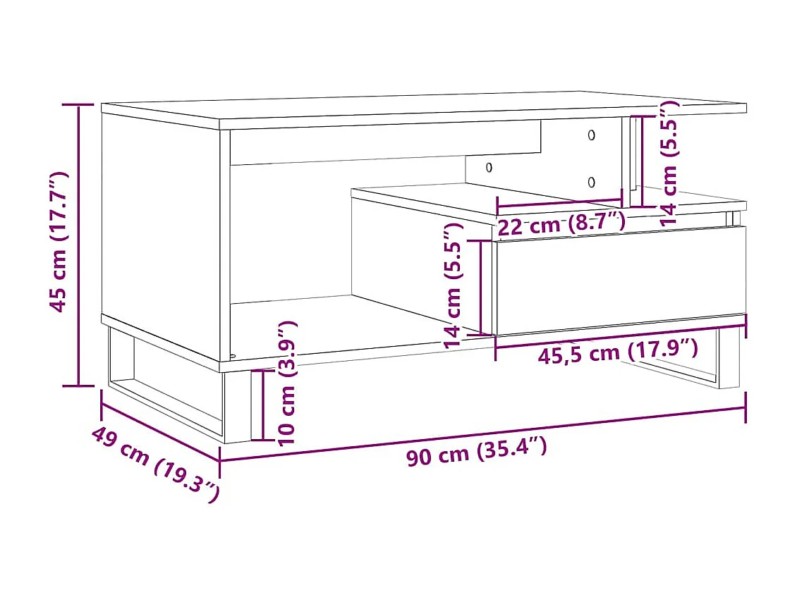 Couchtisch-Wohnzimmertisch-Beistelltische Altholz-Optik 90x49x45 cm Holzwerkstoff SHL14675