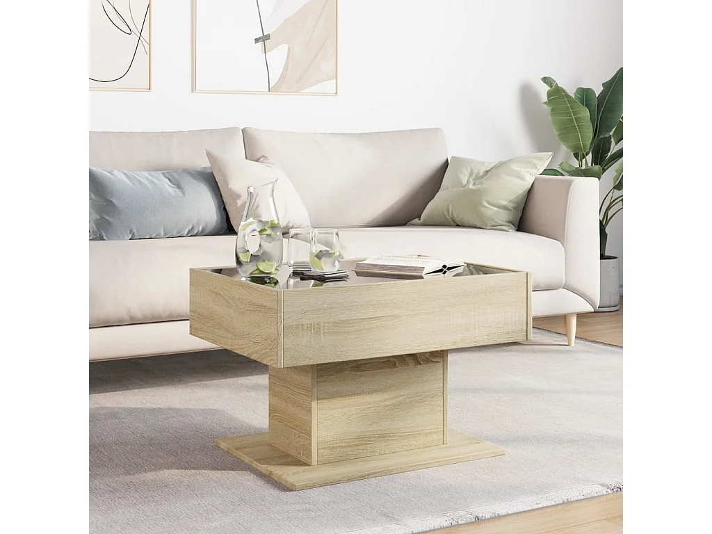 Table basse salon-Table d'appoint avec LED chêne sonoma 70x50x45 cm bois d'ingénierie SHL34099
