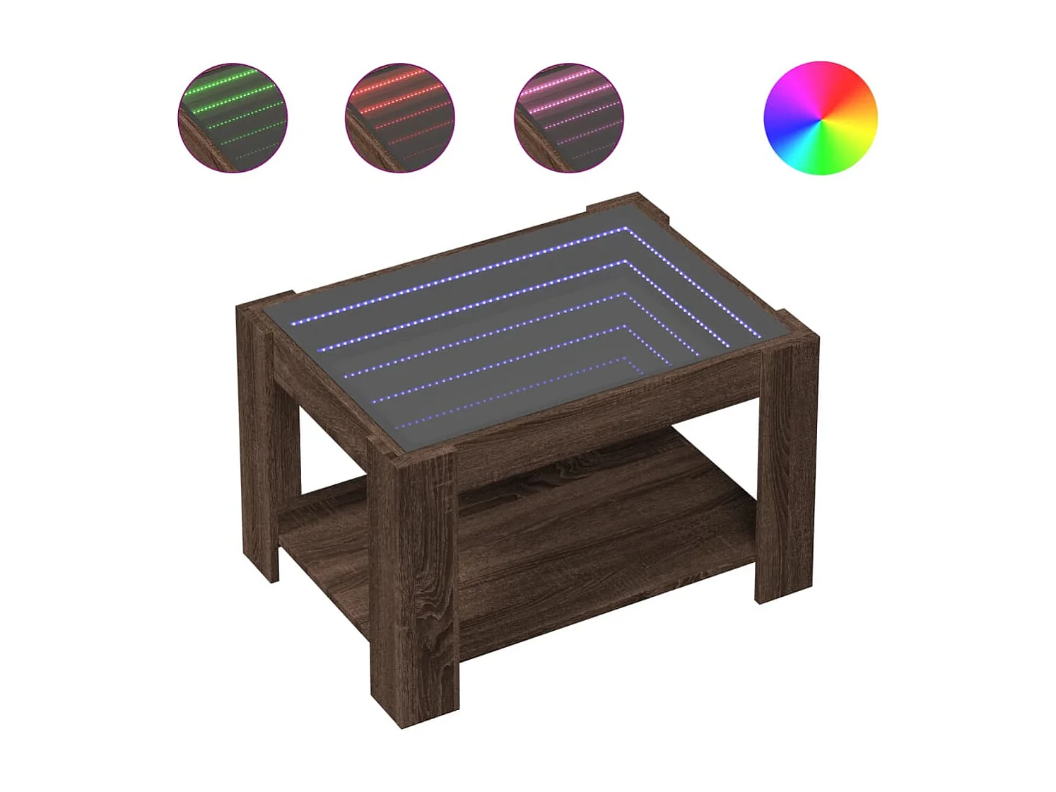 Salontafel | Bijzettafel met LED 73x53x45 cm bewerkt hout bruin eikenkleurig