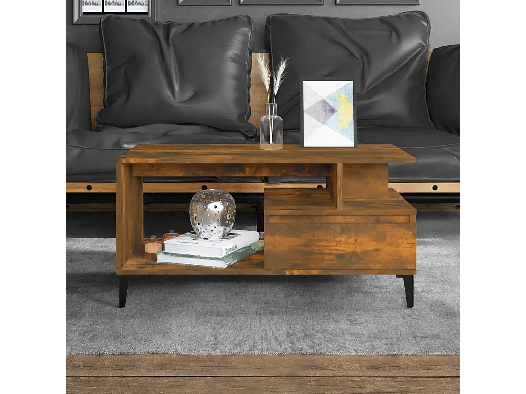 Couchtisch-Wohnzimmertisch-Beistelltische Räuchereiche 90x49x45 cm Holzwerkstoff SHL86658