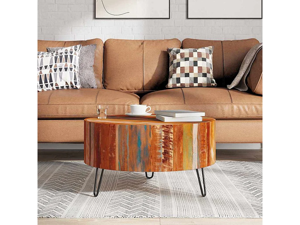 Table basse salon-ronde 70x38 cm Bois massif de récupération SHL24797