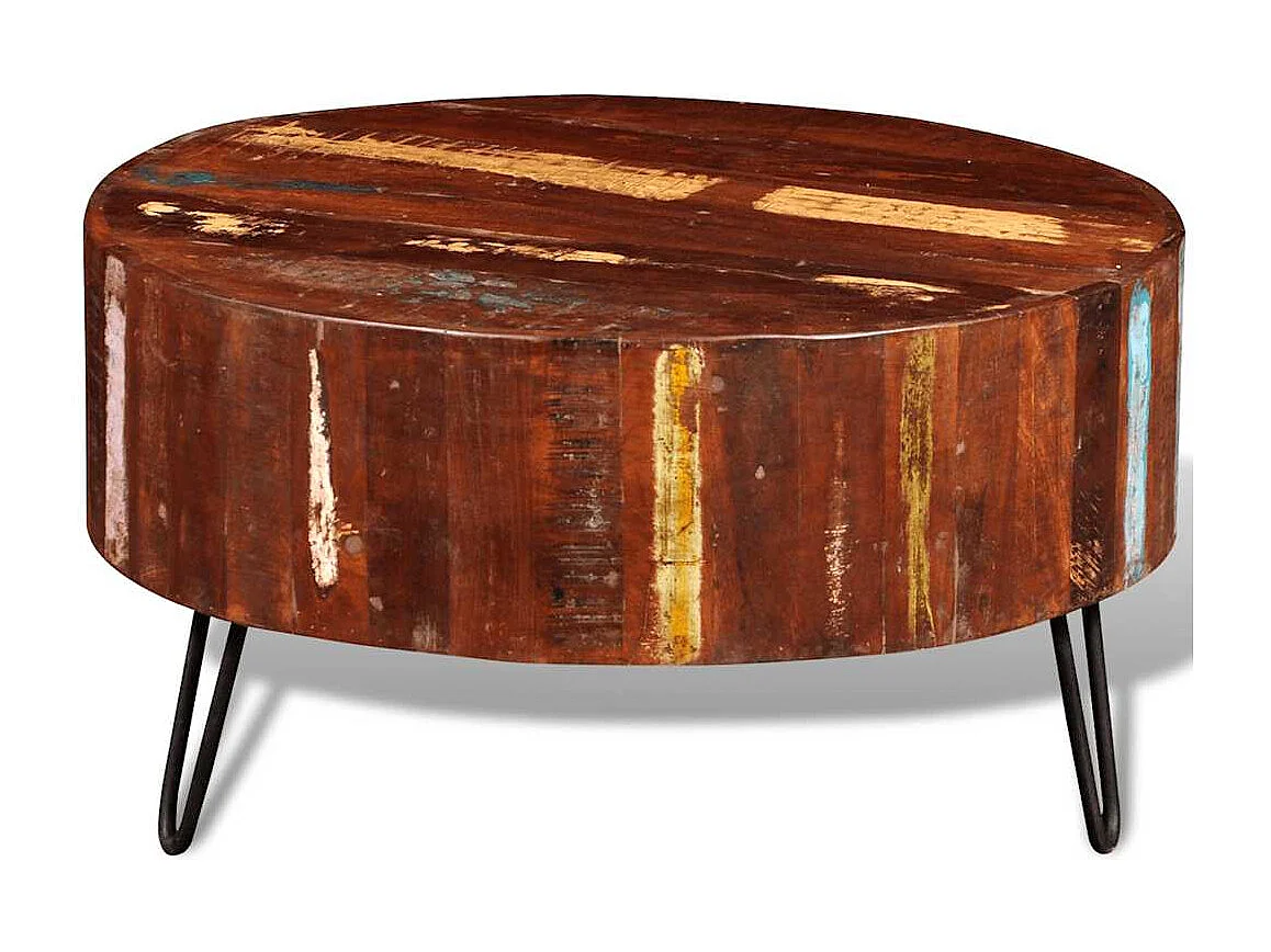 Table basse salon-ronde 70x38 cm Bois massif de récupération SHL24797