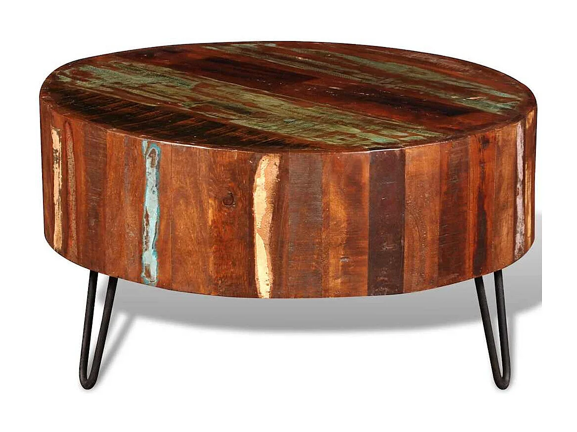 Table basse salon-ronde 70x38 cm Bois massif de récupération SHL24797