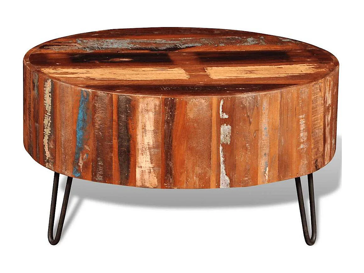 Table basse salon-ronde 70x38 cm Bois massif de récupération SHL24797